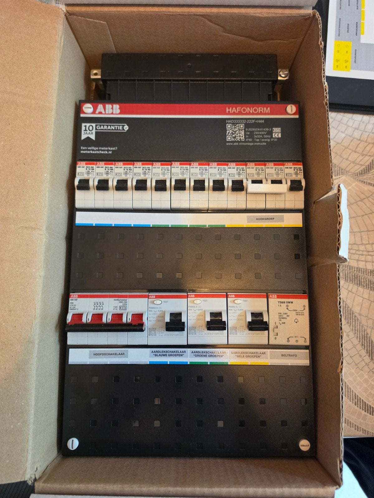ABB Haf 3 fase groepenkast 10 groepen kookgroep beltrafo, Ophalen of Verzenden, Nieuw, ABB, Groepenkast