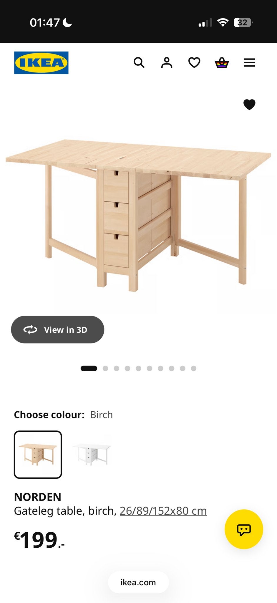 IKEA NORDEN Gateleg tafel, berkenhout, Huis en Inrichting, Ophalen, Gebruikt, 50 tot 100 cm, 150 tot 200 cm