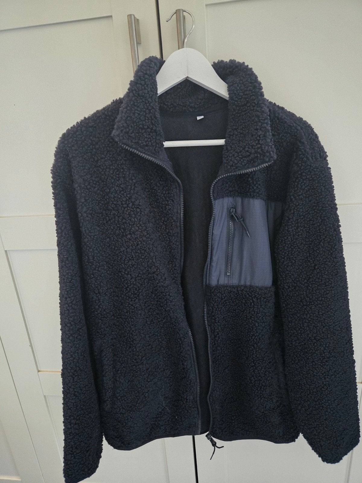 Donkerblauwe teddy fleece jas met rits, Blauw, Maat 42/44 (L), Ophalen of Verzenden, Onbekend