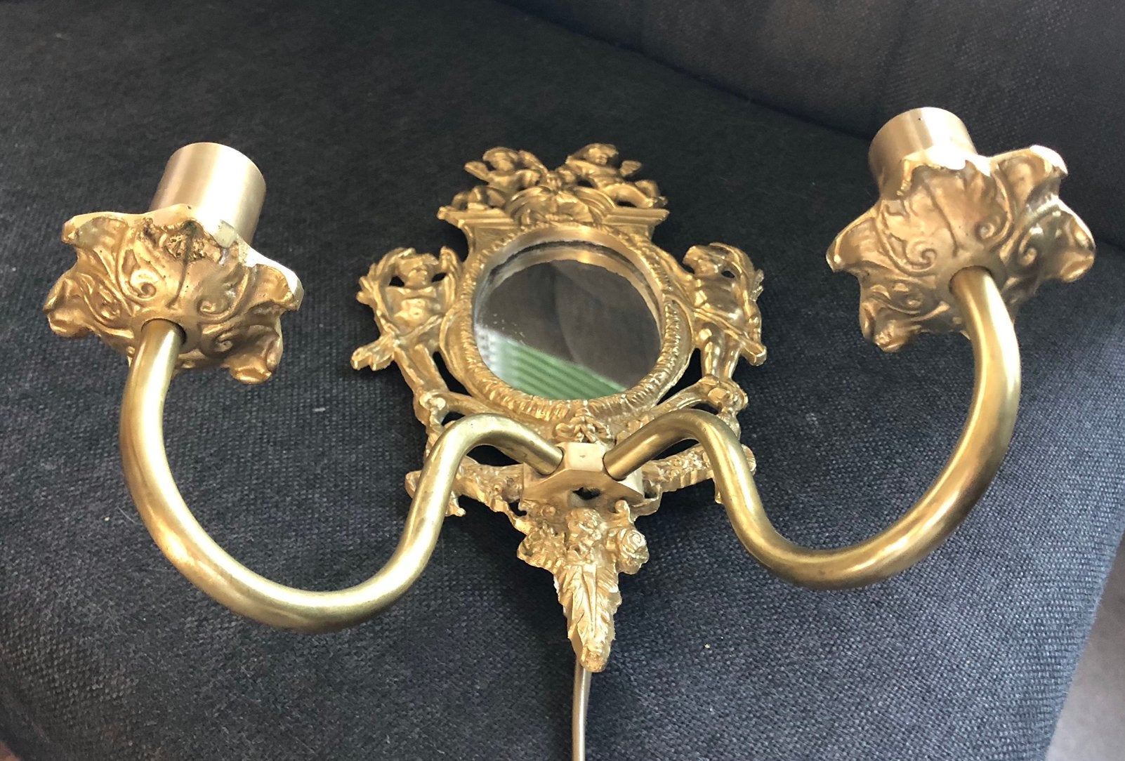 Antieke wandlamp met spiegel en cherubijnen, Huis en Inrichting, Ophalen of Verzenden