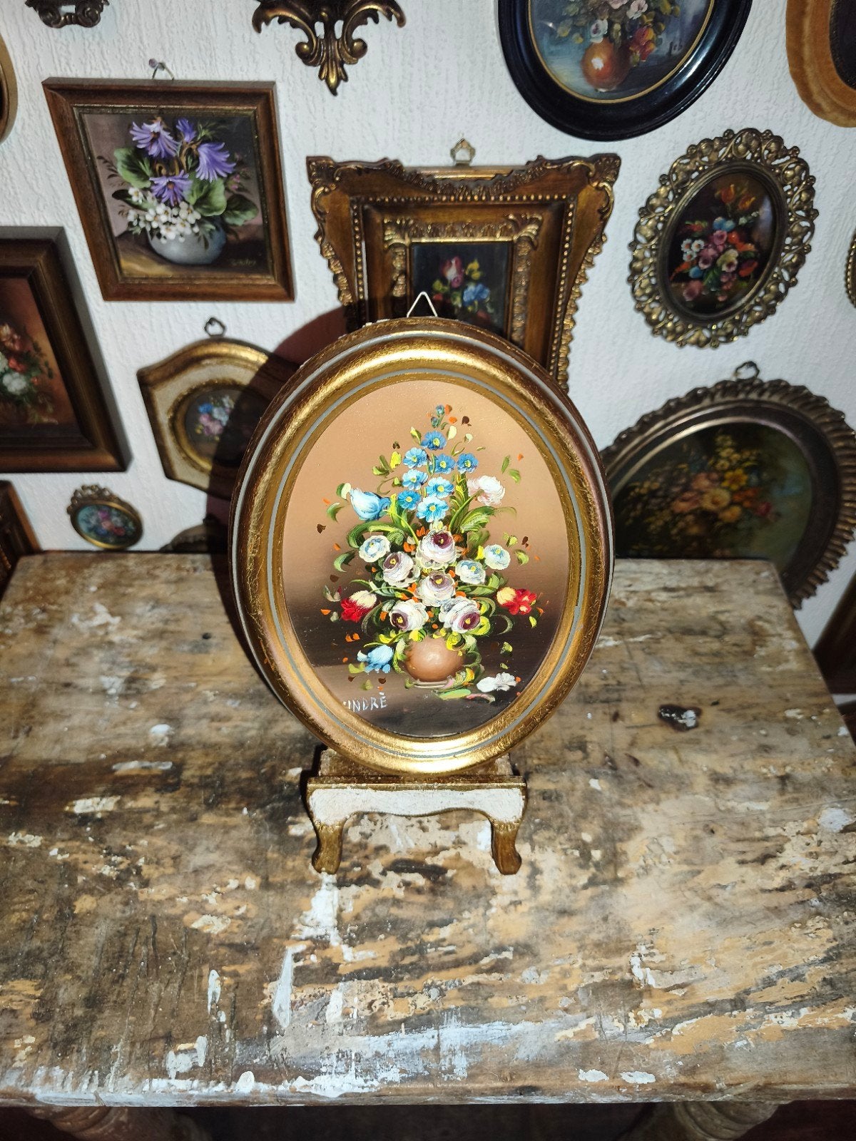 Olieverf schilderijtje olieverfschilderijtje bloemen Q91, Antiek en Kunst, Curiosa en Brocante, Ophalen of Verzenden