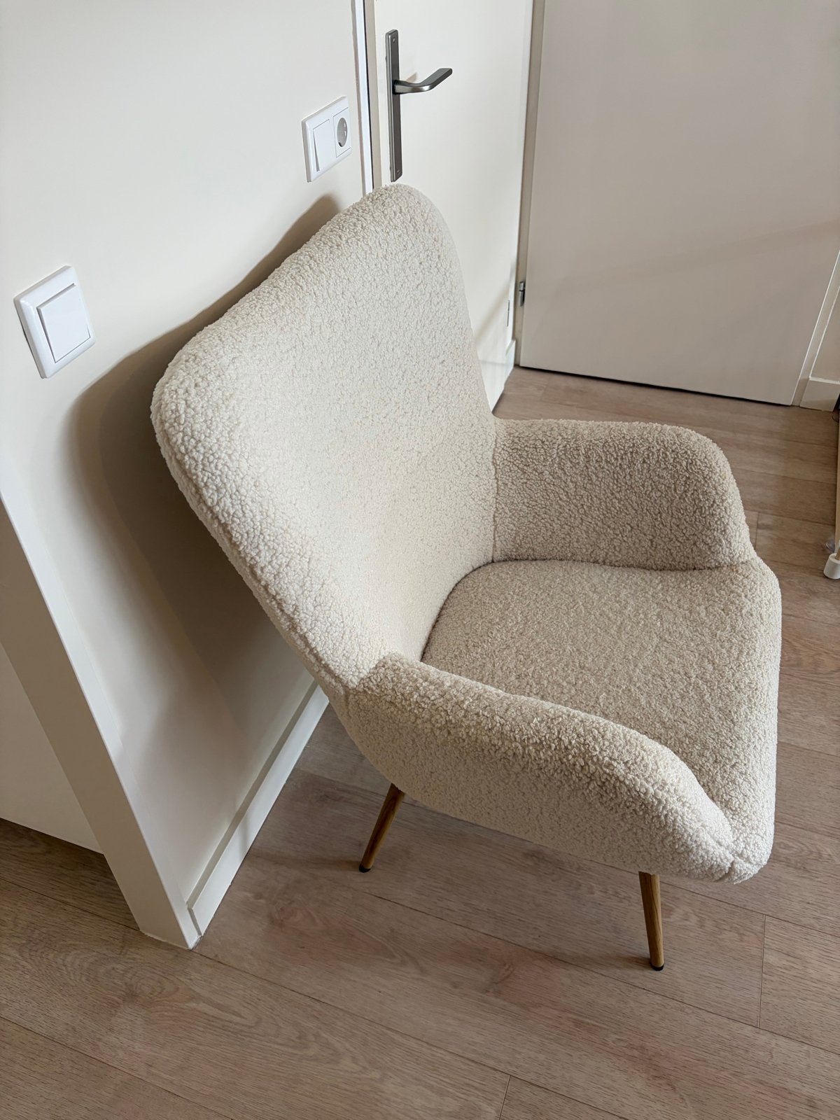 Crèmekleurige Bouclé Fauteuil - Zo goed als nieuw, Ophalen, 75 tot 100 cm, Zo goed als nieuw, Stof