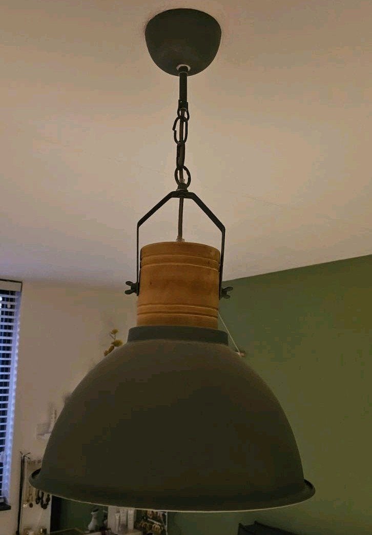 Landelijk hanglamp met houten klos 38 cm, Industrieel, Landelijk, Zo goed als nieuw, Hout, E27 (groot)