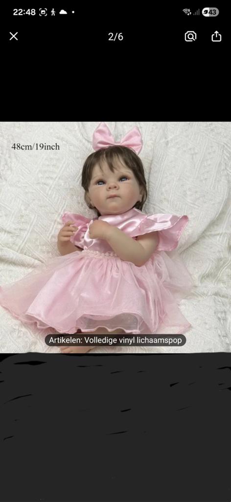 Schattige Reborn Babypop in Satijnen Outfit, Ophalen of Verzenden, Nieuw, Babypop