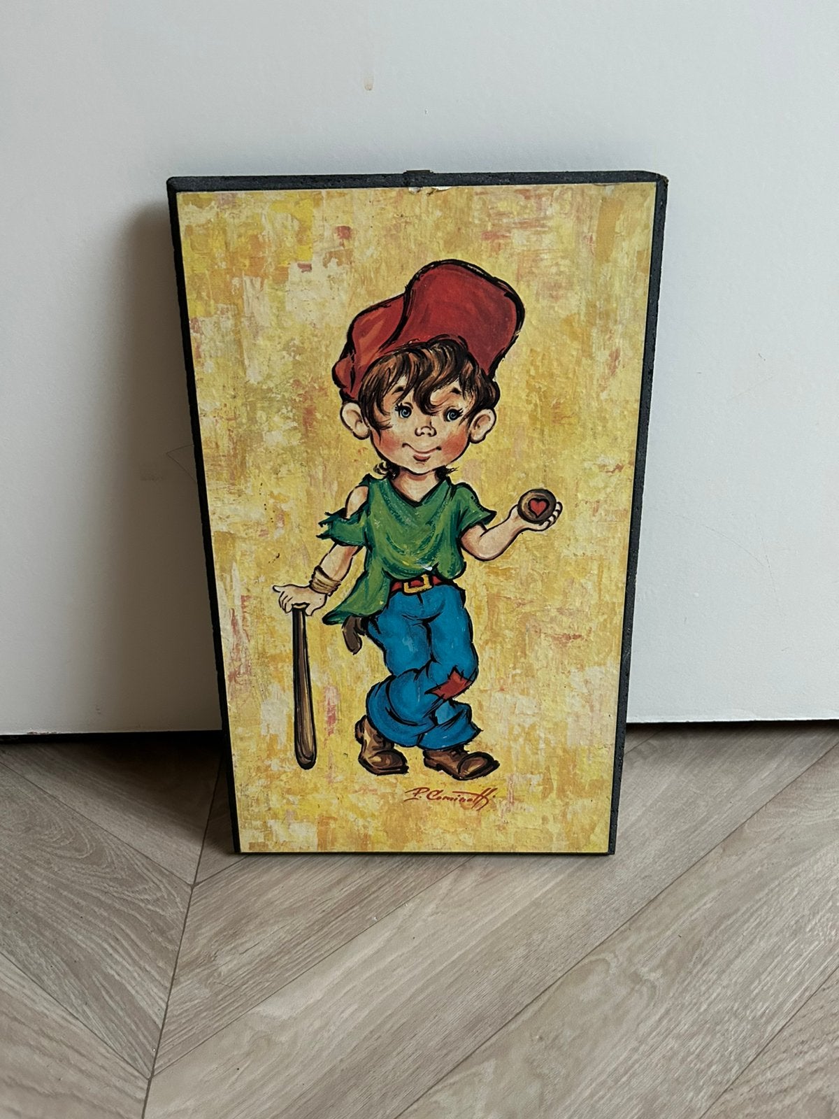 Schilderijtje jongen honkbal, Ophalen of Verzenden, Zo goed als nieuw, Minder dan 50 cm, Schilderij