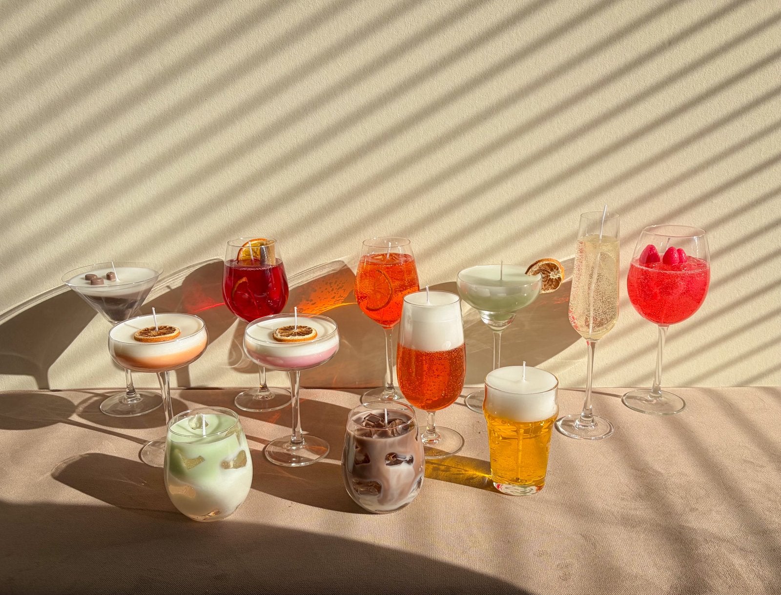 Prachtige cocktail kaarsen: Aperol, Pornstar Martini en meer, Ophalen of Verzenden, Nieuw, Glas, Kaars