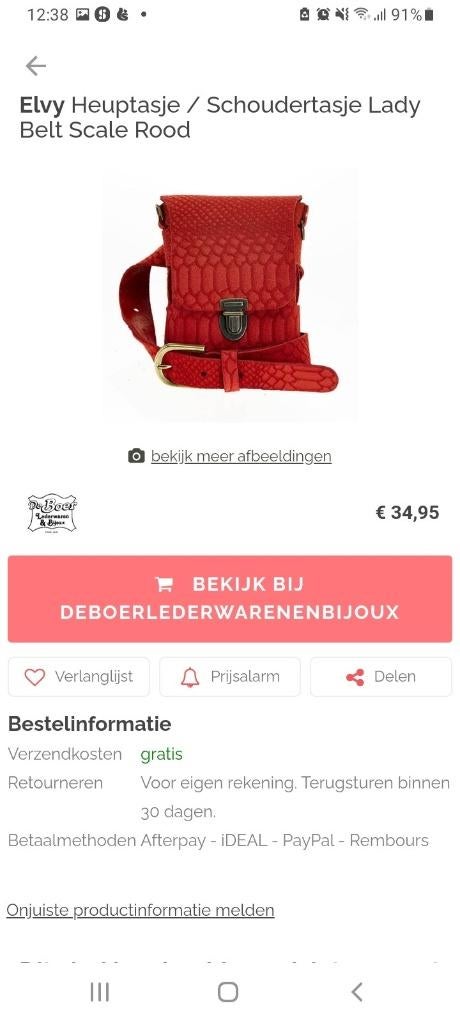 Echt leren tasje, elvy, rood,12.50, riem 5 euro, ook nieuw, Sieraden, Tassen en Uiterlijk, Tassen | Damestassen, Ophalen, Nieuw