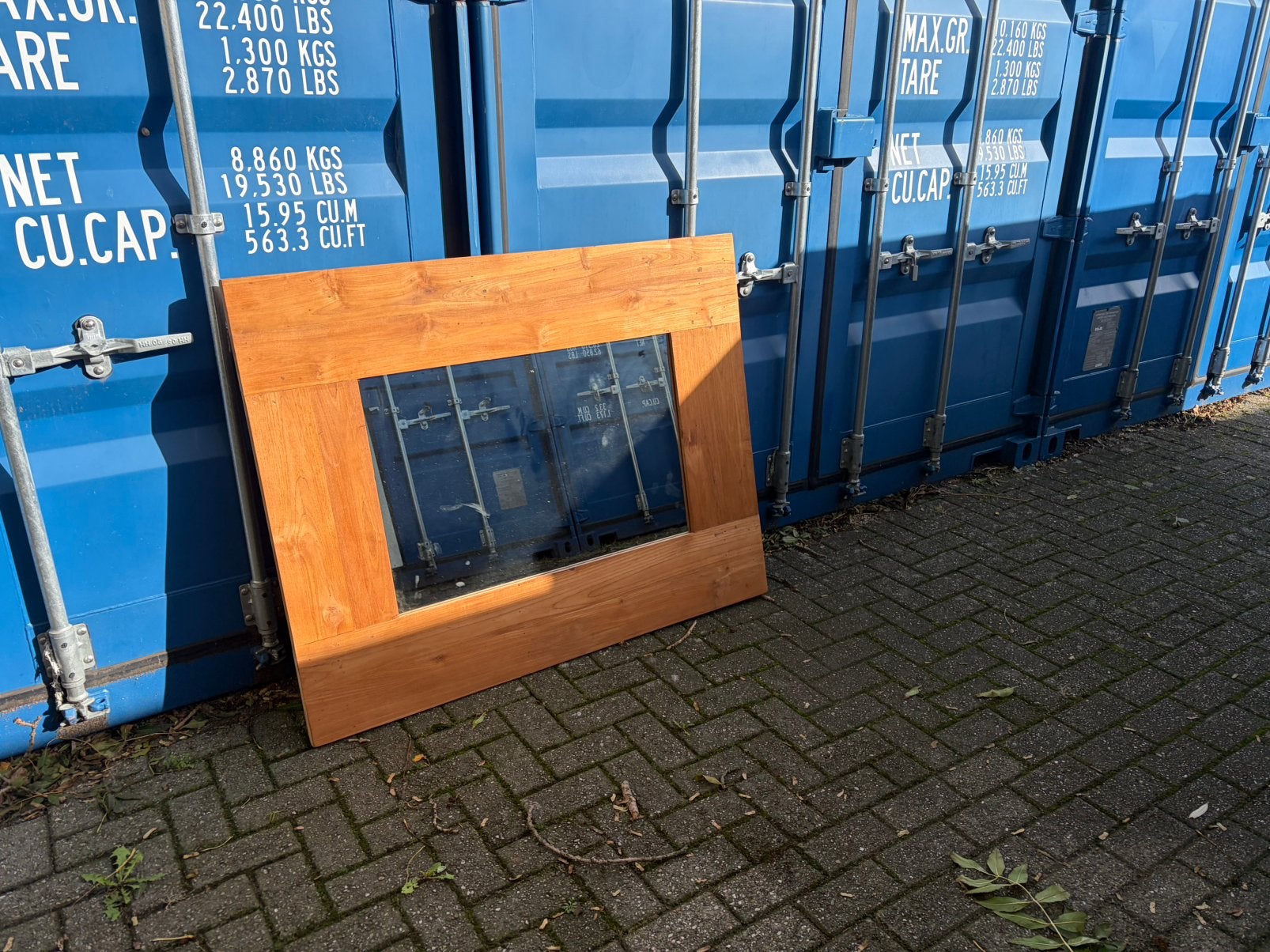 Spiegel teak mega groot exemplaar, Gebruikt, 100 tot 150 cm, 125 cm of meer, Ophalen of Verzenden