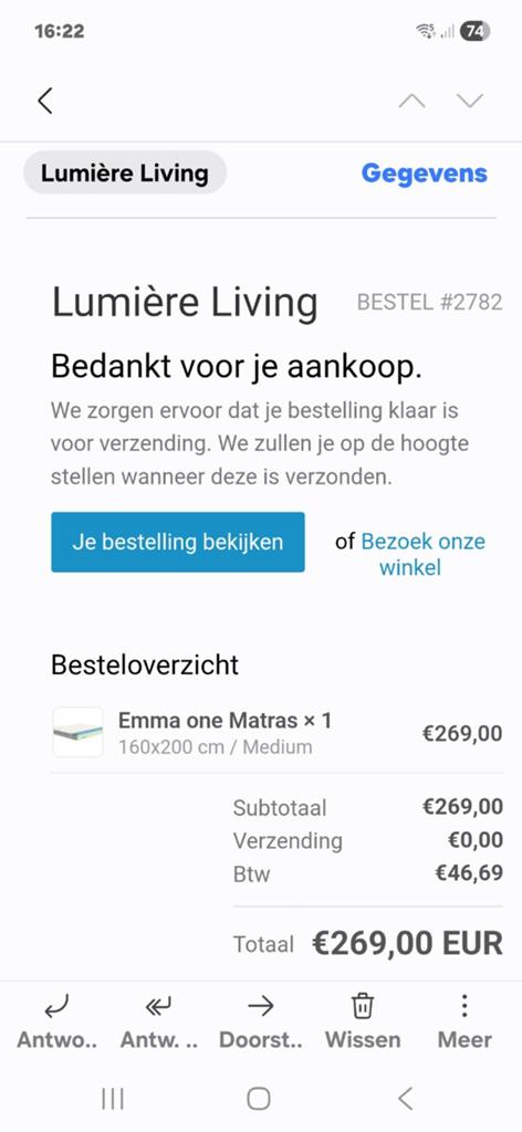 Emma matras., Ophalen of Verzenden, Zo goed als nieuw, Tweepersoons, 160 cm