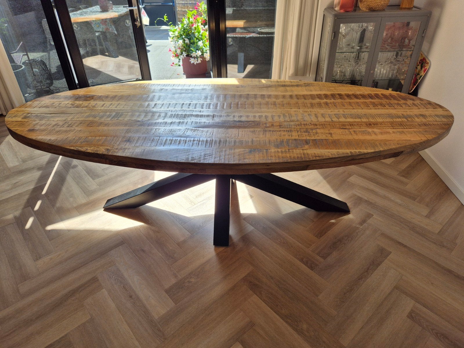 ovale eettafel mangohout, Ophalen, 100 tot 150 cm, 200 cm of meer, Vijf personen of meer