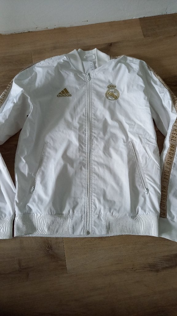 Real Madrid Adidas Trainingsjack Wit Goud Maat S, Maat S, Ophalen of Verzenden, Zo goed als nieuw, Trainingspak