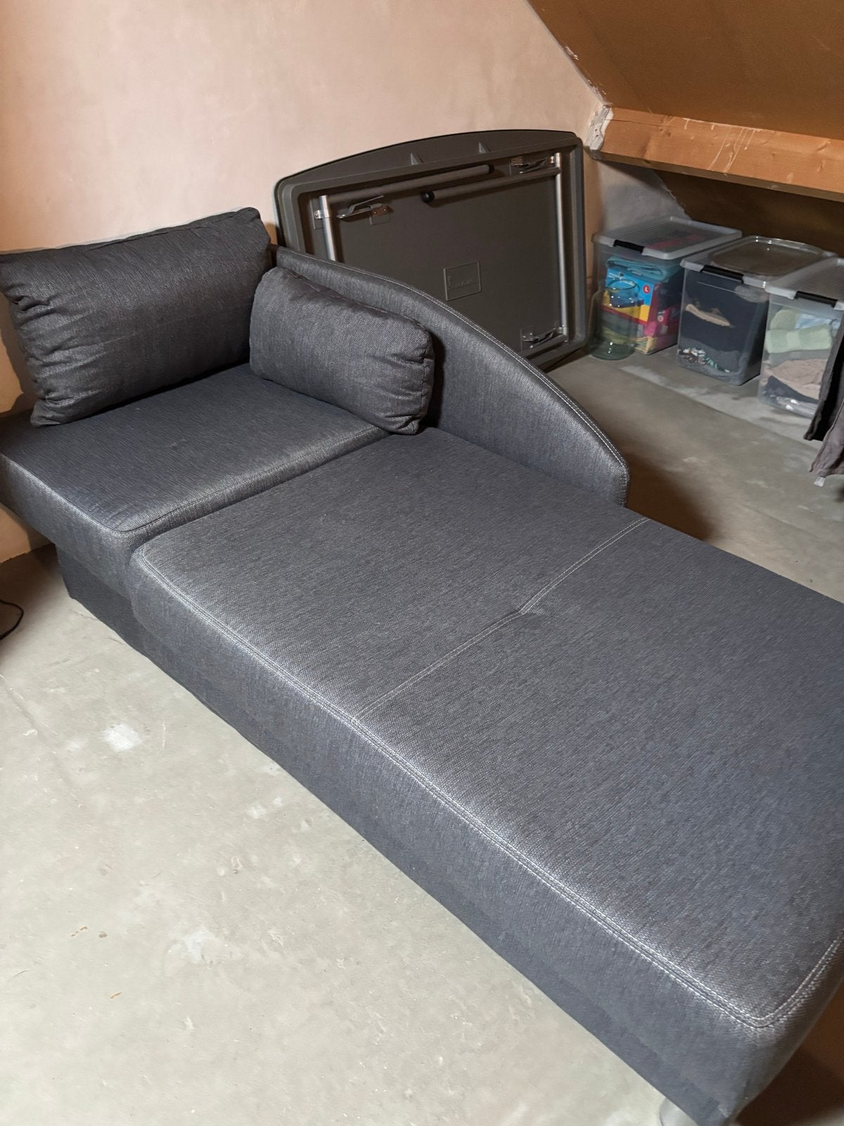 1-persoons slaapbank met opbergruimte - Grijs, Ophalen, Gebruikt, Eenpersoons, 80 cm