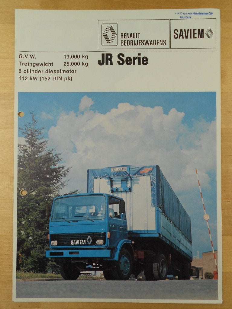 Saviem JR19 JR21 1978 Brochure – JR 19 21 Renault, Boeken, Saviem, Ophalen of Verzenden, Zo goed als nieuw, Renault