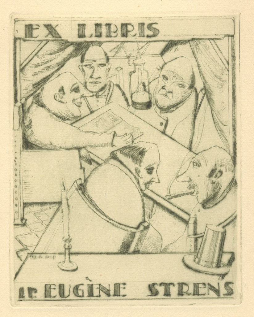 0369 Ex Libris Nederland : Cor de Wolff, 1934, Antiek en Kunst, Kunst | Etsen en Gravures, Verzenden, Ex libris