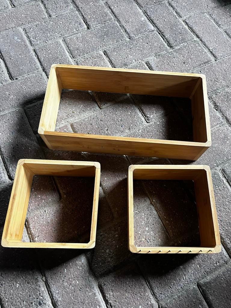 Set van 3 bamboe wandkubussen / wandplanken, Huis en Inrichting, Woonaccessoires | Wandplanken en Boekenplanken, Ophalen, Gebruikt