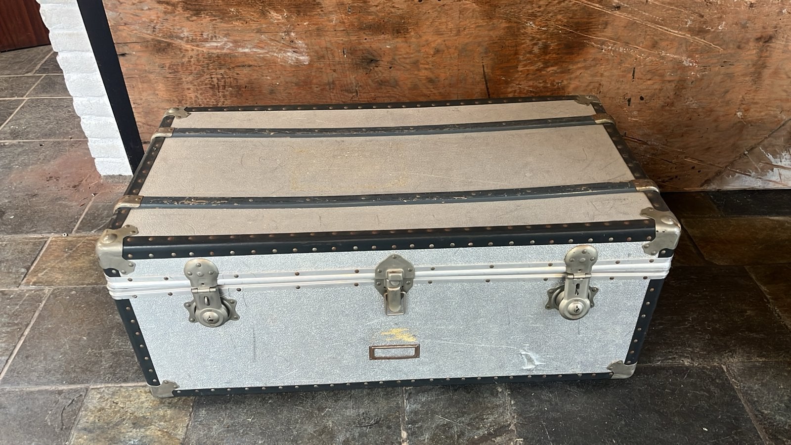 Vintage hutkoffer/Reiskist - Aluminium, Ophalen, Gebruikt, 100 tot 150 cm, Metaal
