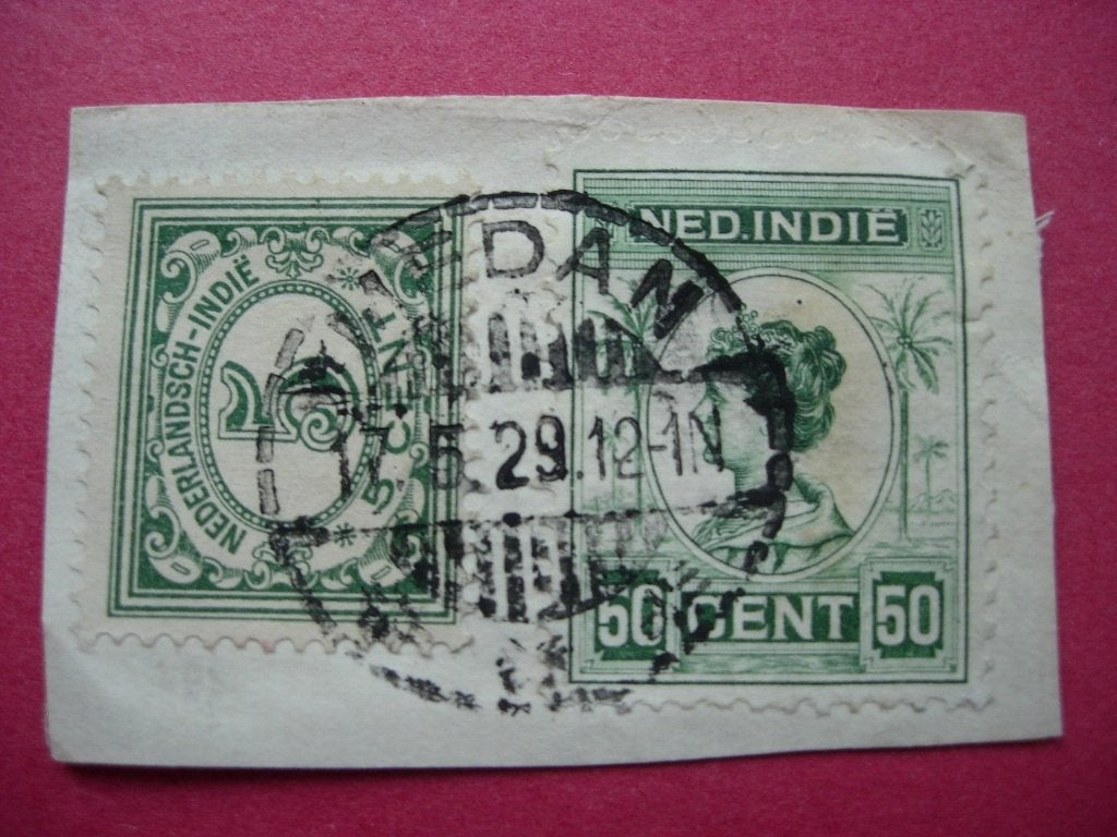 Ned. Indië 2 zegels gestempeld (MEDAN) 5 cent en 50 cent, Verzenden, Gestempeld, Nederlands-Indië