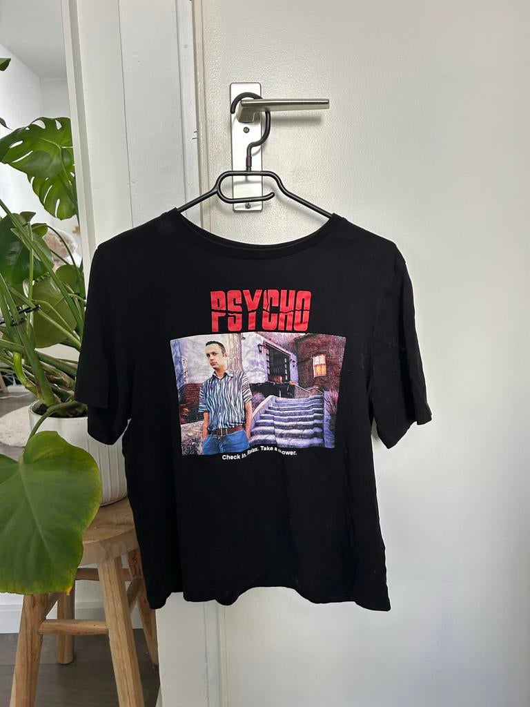 H&M Zwart T-shirt met Psycho print - Maat M, Zwart, Ophalen of Verzenden, Zo goed als nieuw, Korte mouw