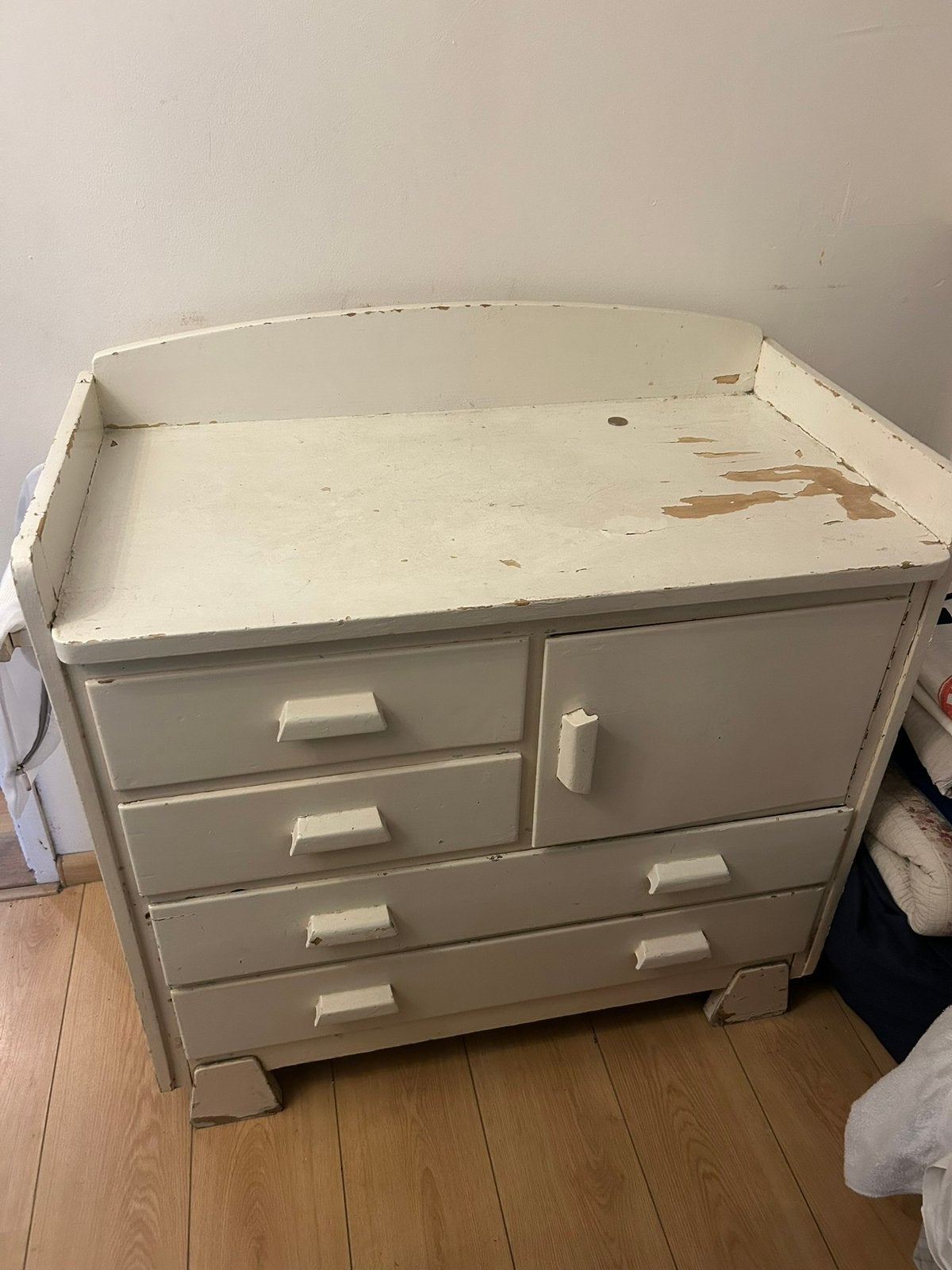 Witte vintage commode, Ophalen, Gebruikt, 50 tot 70 cm, 100 cm of meer