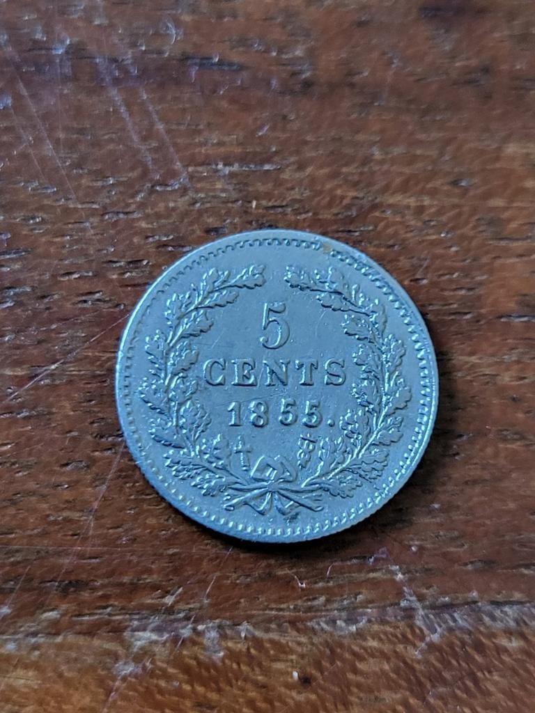 Zilveren 5 Cents munt Koning Willem III 1855, Postzegels en Munten, Munten | Nederland, Koning Willem III, Zilver, Losse munt