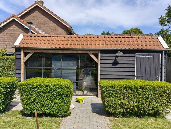 Tuinhuis 7x3 m met pui, ramen en kachel - zelf demonteren, Tuin en Terras, Tuinhuizen, Gebruikt, Tuinhuis, Hout, 500 cm of meer