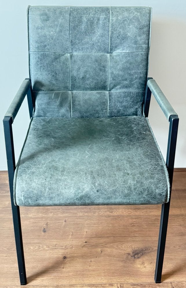 Leren eetkametstoelen grijs 4 stuks, Huis en Inrichting, Ophalen, Gebruikt, Vier, Metaal