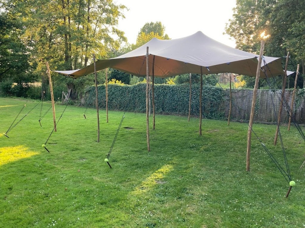 Stretchtent te huur 6x7 meter (schoon doek!), Ophalen, Opvouwbaar, Overige typen, 6 meter of meer