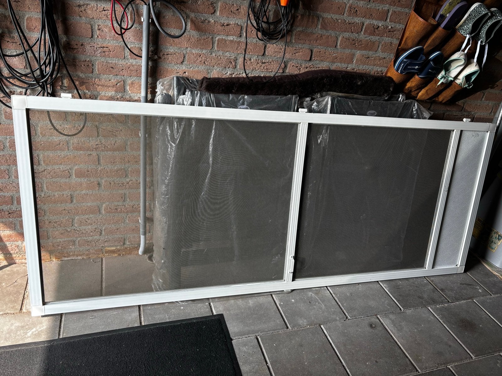 Grote Hordeur  - Wit Aluminium Frame, Ophalen, Gebruikt, 80 tot 100 cm, 215 cm of meer