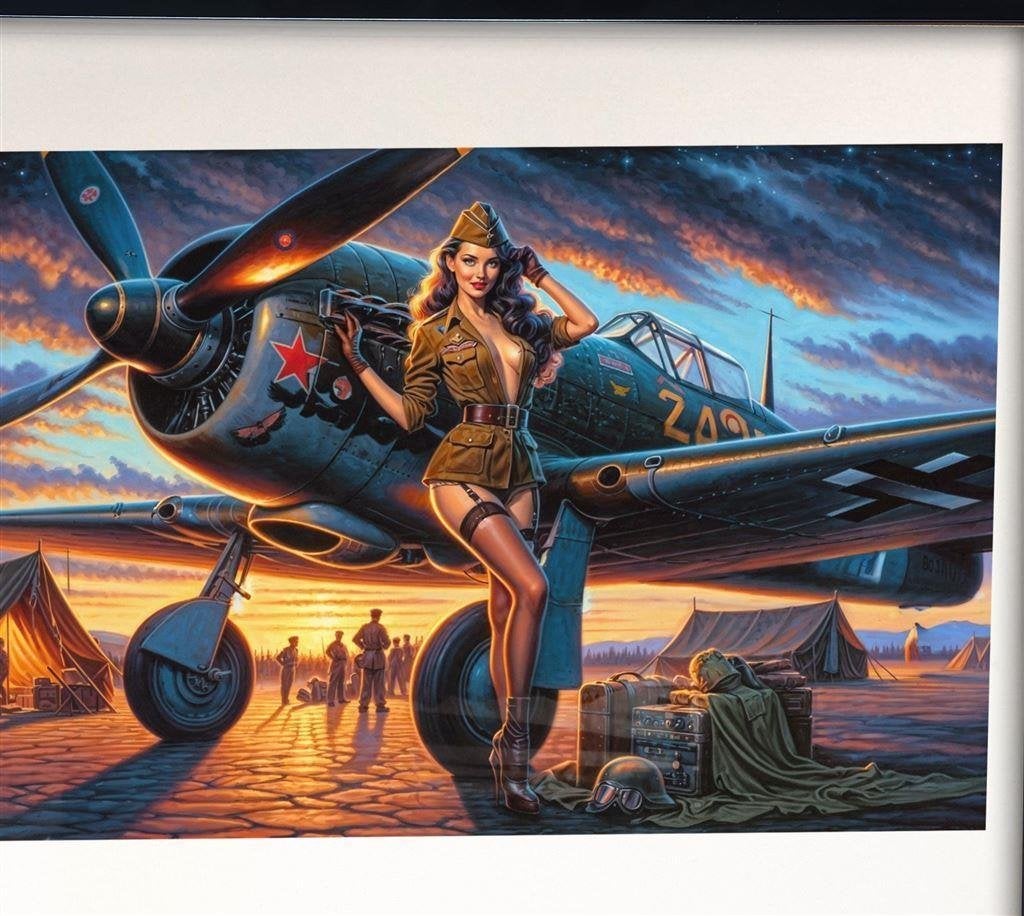 [Poster in Frame] Sexy Leger Pin up met vliegtuig, Verzenden, Nederland, Foto of Poster