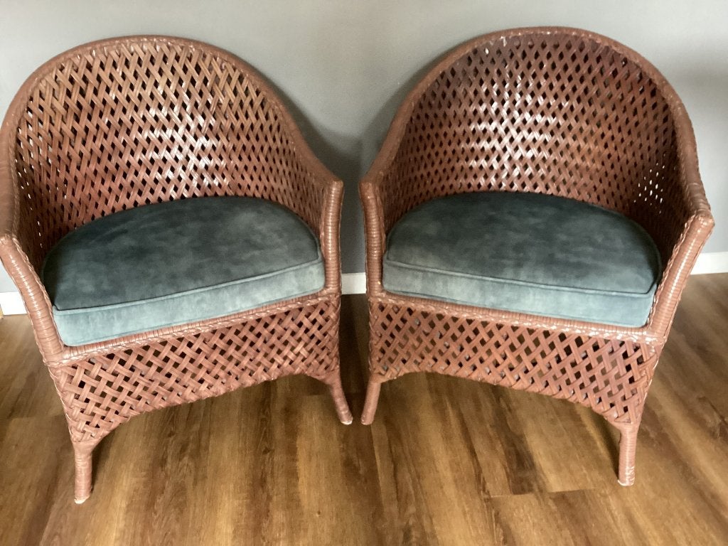 Twee gevlochten leren stoeltjes, Huis en Inrichting, Stoelen, Ophalen, Gebruikt, Twee, Bruin