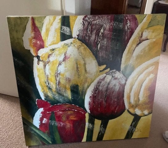 bloemenschilderij op doek kleurrijke tulpen modern, Ophalen, Bloemen