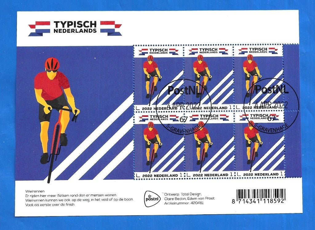 NVPH V4025 Typisch Nederlands- wielrennen (postzegelvel), Ophalen of Verzenden, Na 1940, Gestempeld