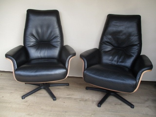 NIEUWSTAAT set Gealux design relax fauteuils zwart leder, Ophalen, 75 tot 100 cm, Leer, Zo goed als nieuw