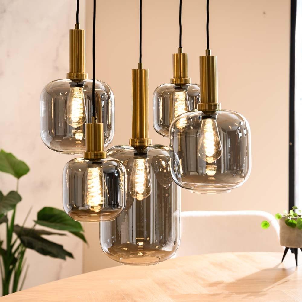 Hanglamp smoke glass - cinq zwart goud, Huis en Inrichting, Lampen | Hanglampen, Nieuw, Ophalen of Verzenden, Glas, 75 cm of meer