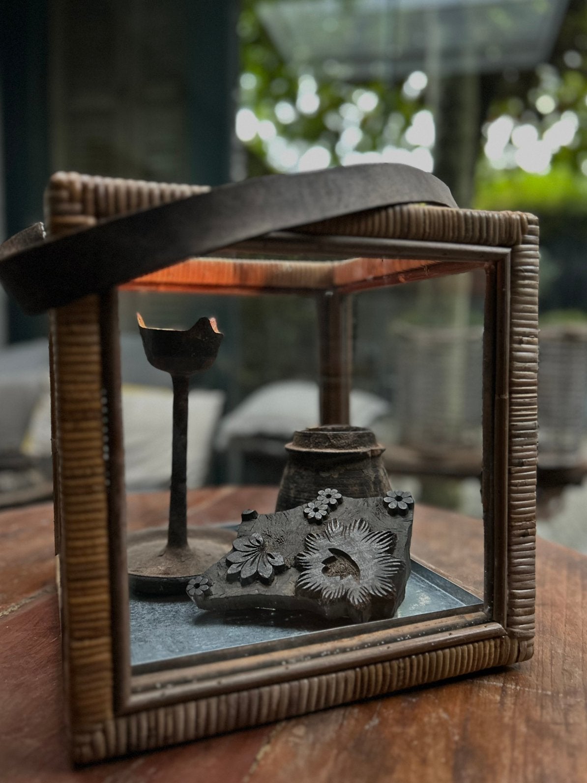 Rattan windlicht showcase zonder de inhoud, Ophalen of Verzenden