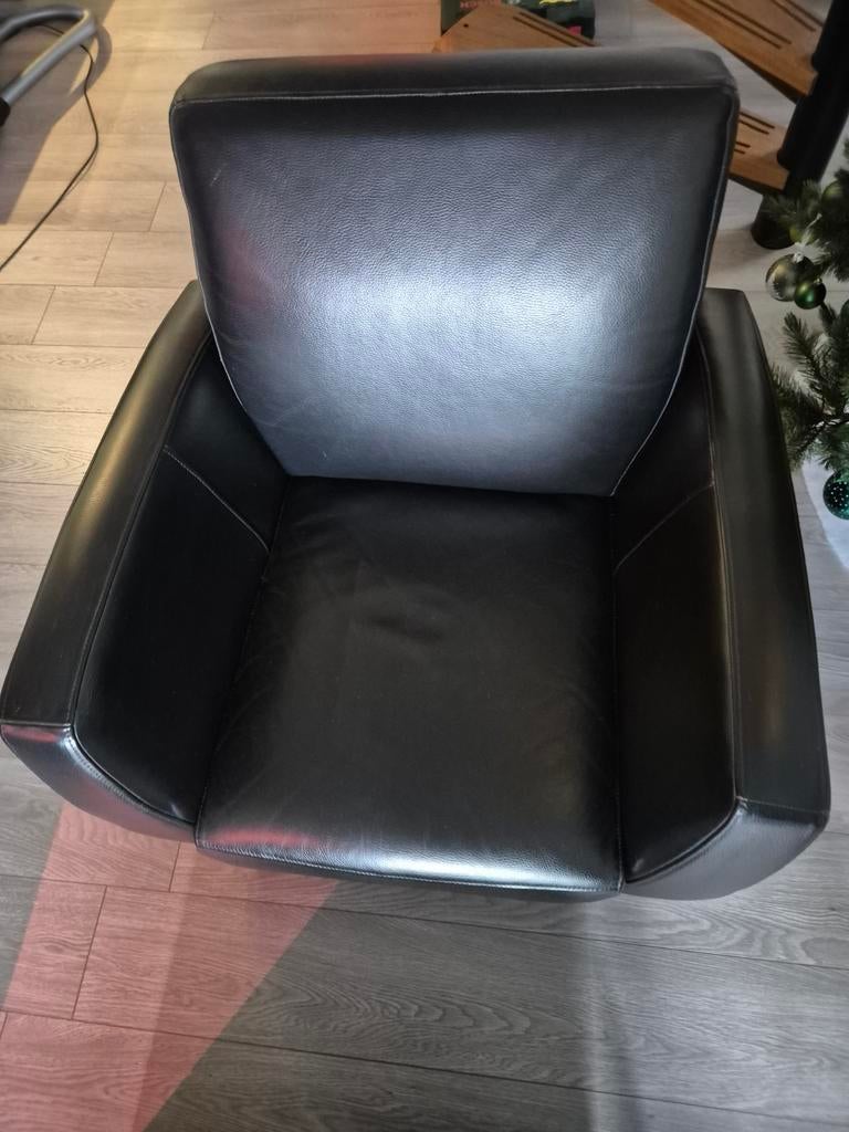 Fauteuil zwart leer, Huis en Inrichting, Fauteuils, Ophalen