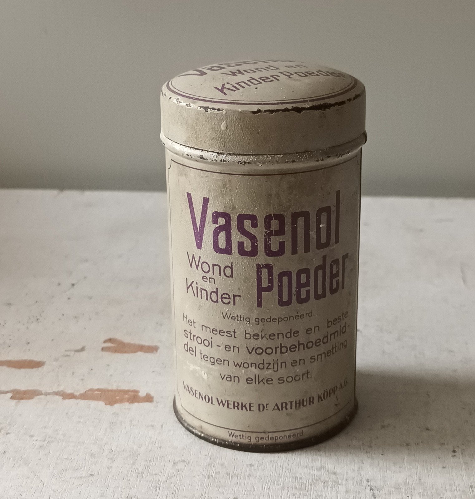 Antiek Vasenol Wond en Kinder Poeder Blik, Ophalen of Verzenden