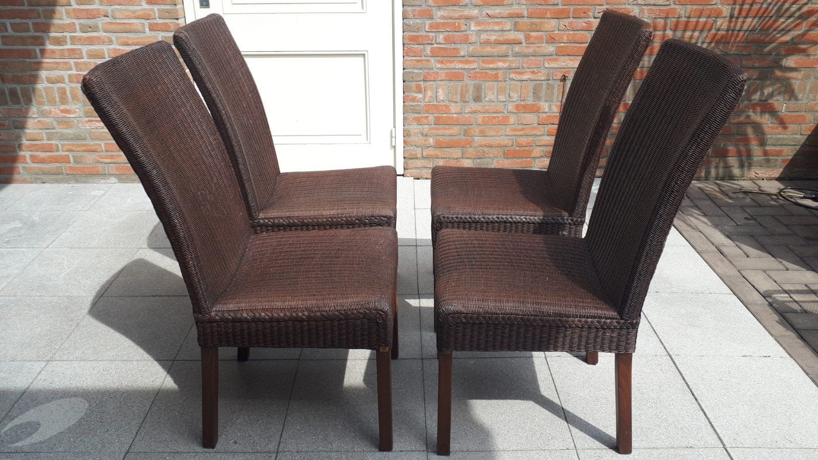 4x rotan stoelen incl kussens, d.bruin, Loon Furniture ZGAN!, Ophalen, Bruin, Riet of Rotan, Zo goed als nieuw