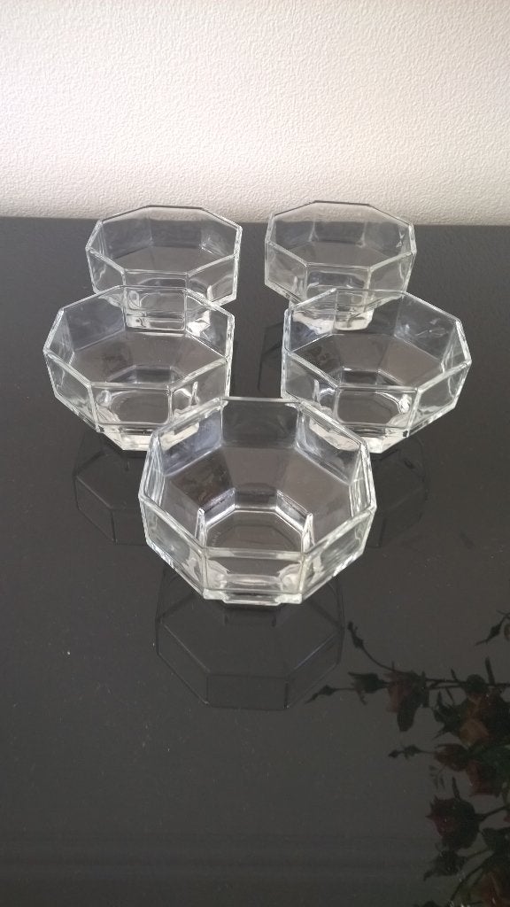 5 stapelbare dessert  kommetjes ( art deco stijl ), Ophalen of Verzenden, Kom(men), Overige stijlen, Glas