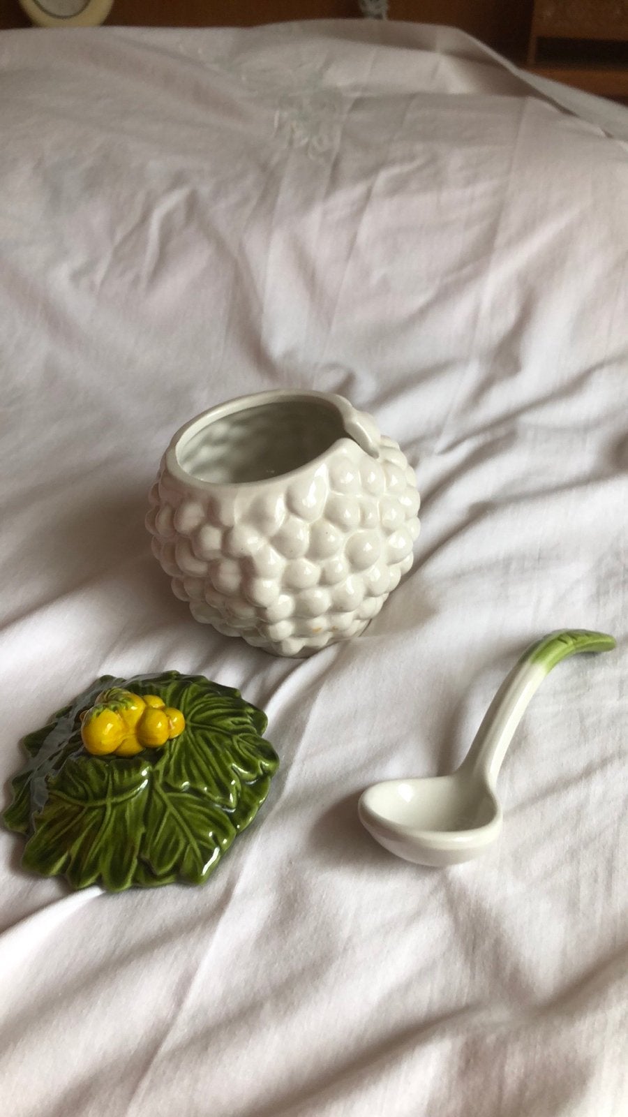 Vintage Pot met Blad en Bessen Deksel en Lepel, Antiek en Kunst, Ophalen of Verzenden