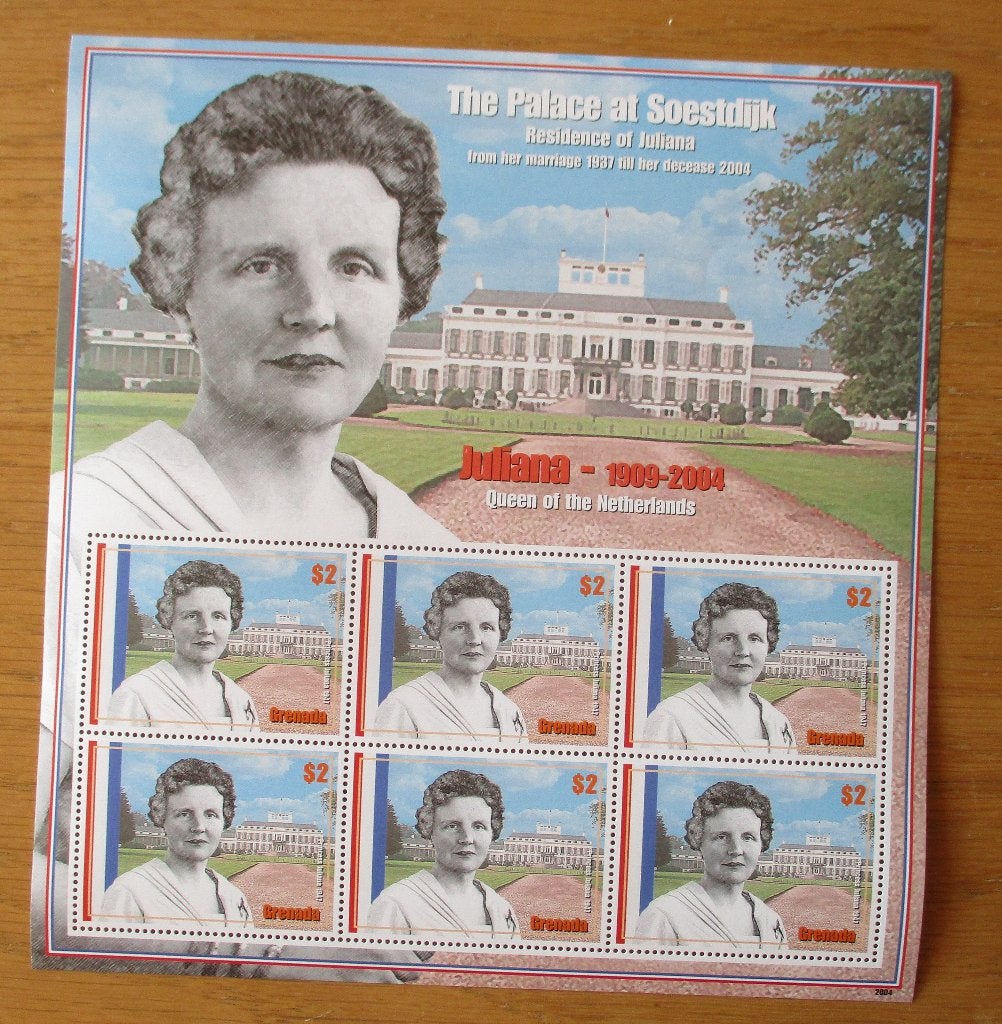Grenada, blokje Koningin Juliana en Paleis Soestdijk, Postzegels en Munten, Verzenden, Postfris, Koningshuis