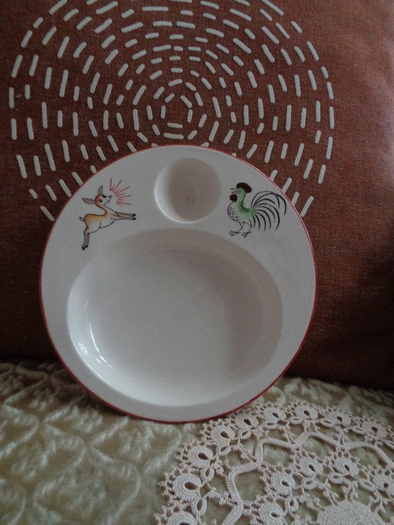 Vintage Kinder Bordje Hertje en Kip ** Mimosa **, Ophalen of Verzenden