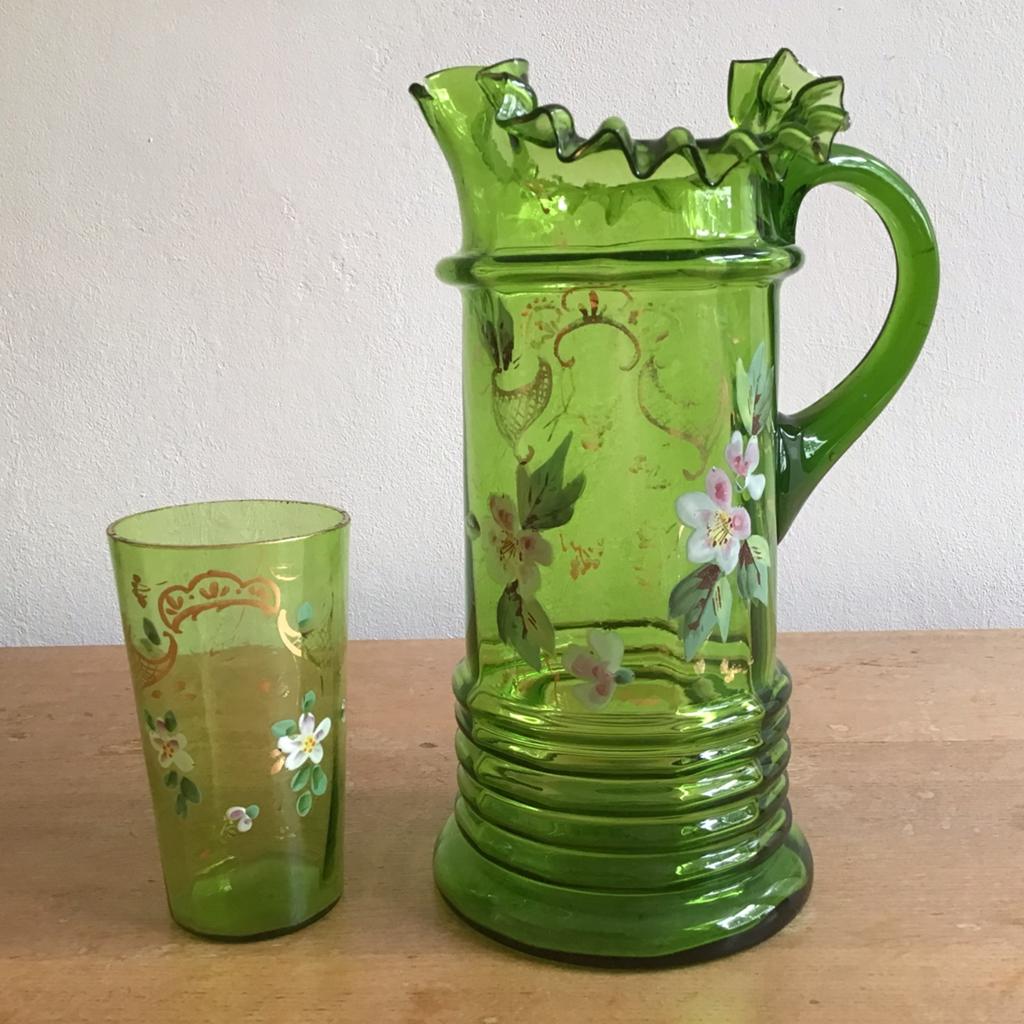 Victoriaans karaf kan met 1 glas Mary Gregory, Antiek en Kunst, Ophalen of Verzenden