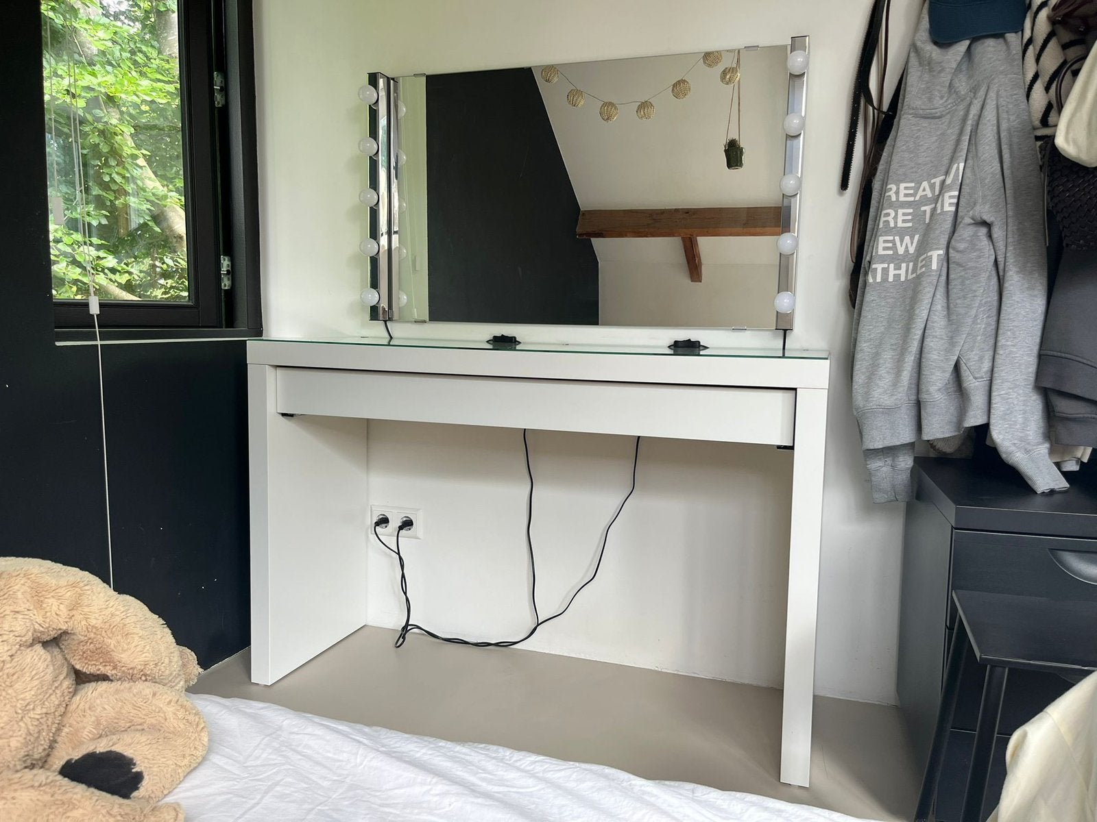 Ikea Malm kaptafel met lade, spiegel en verlichting 120 cm, Ophalen, Kunststof, 100 tot 150 cm, Zo goed als nieuw