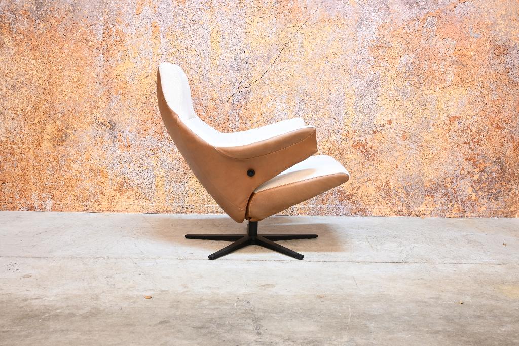 ZGAN! Topform Sesto design relaxfauteuil combi leer + stof, Leer, 75 tot 100 cm, Ophalen of Verzenden, Zo goed als nieuw