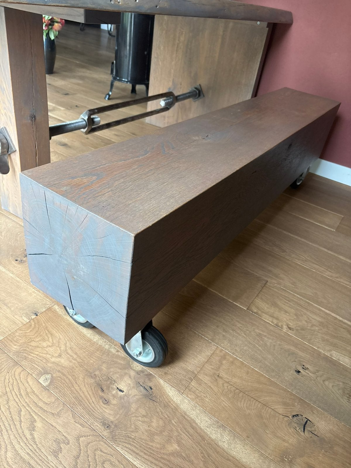 Massief eikenhouten eetbank 160x29x43, Huis en Inrichting, Tafels | Eettafels, Ophalen, Zo goed als nieuw, Rechthoekig, 150 tot 200 cm