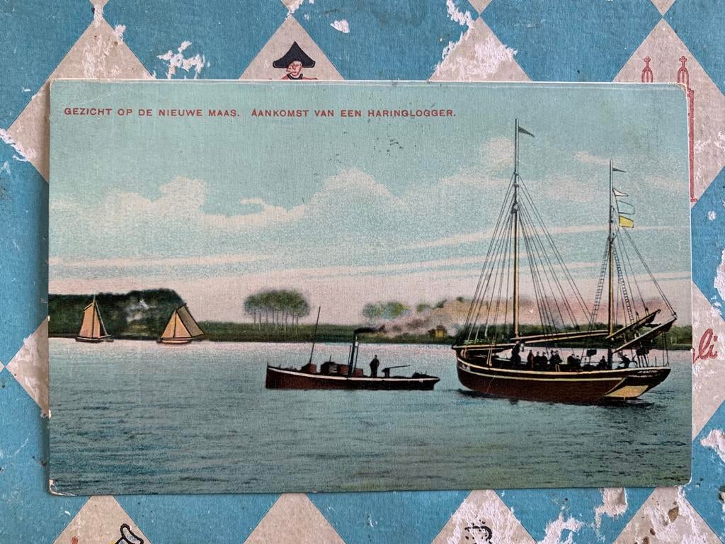Gezicht op de Nieuwe Maas - aankomst van Haringlogger (KA), Verzamelen, Ophalen of Verzenden, Voor 1920, Gelopen, Zuid-Holland