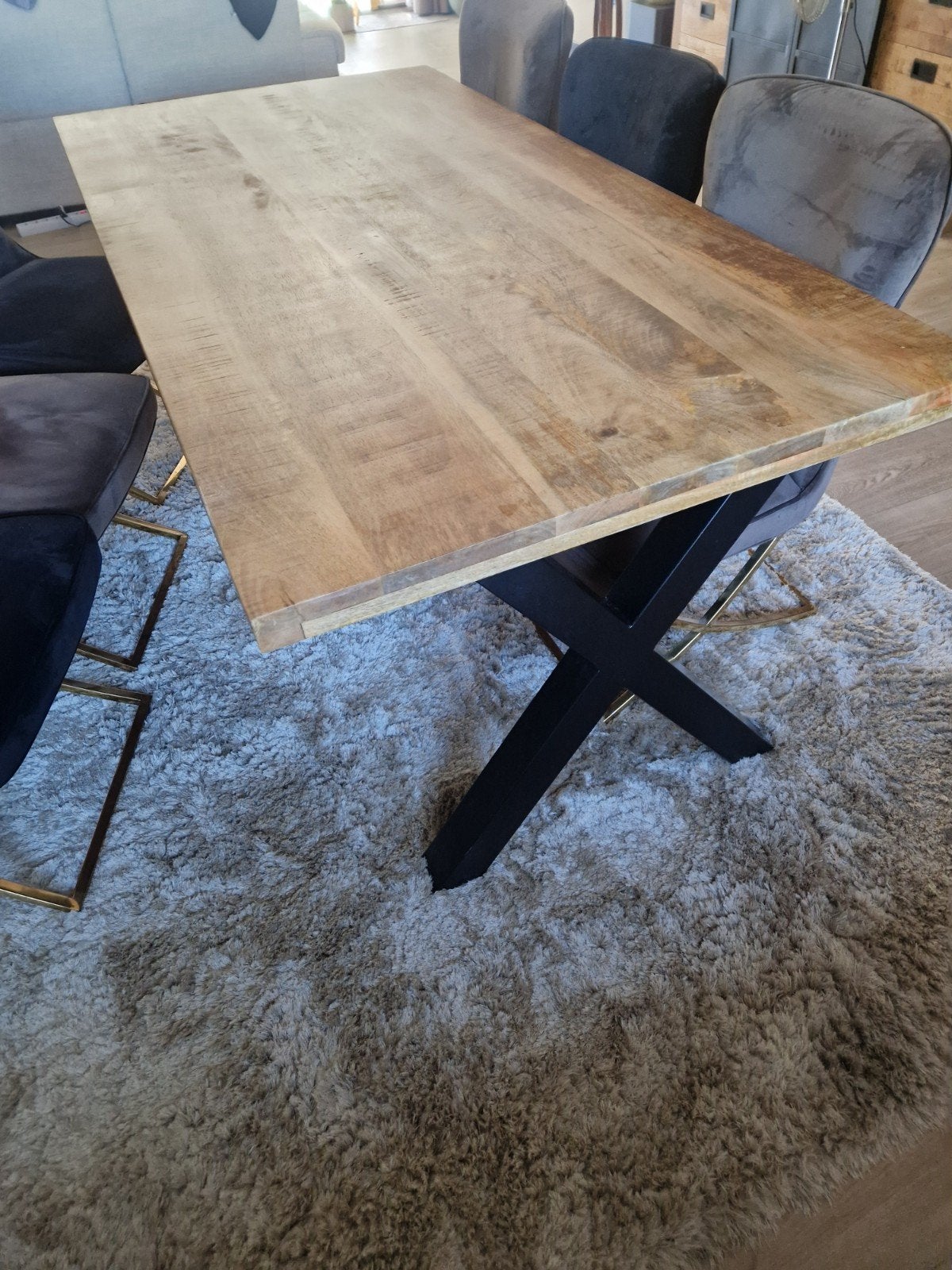 Eettafel mangohout 200x100 cm met kruispoot, Ophalen, Overige materialen, 100 tot 150 cm, 200 cm of meer