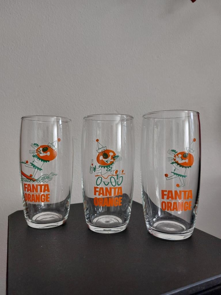3 vintage Fanta Orange glazen, Ophalen of Verzenden