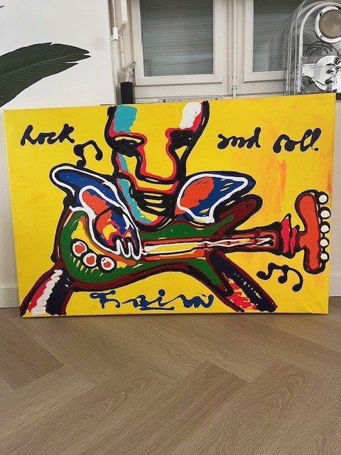 Fabian "Rock" Herman Brood look-alike schilderij, Antiek en Kunst, Ophalen, Acrylverf, 3D-effect, Muziek
